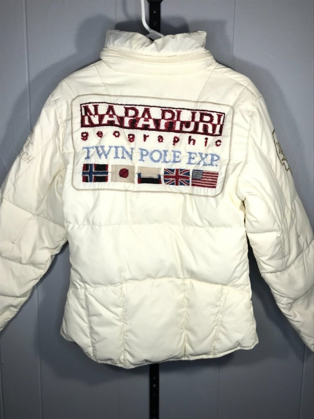 Napapijri Down Puffer Jacket Coat Twin Pole Expedition Gorpcore White Hooded Md